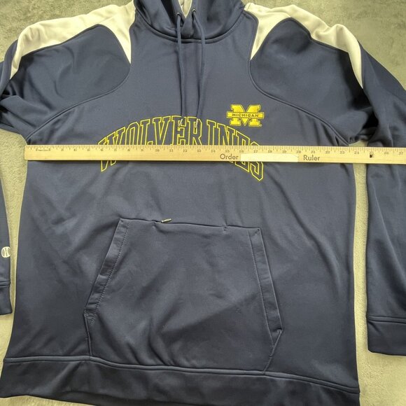 Michigan Wolverine Hoodie Men Large Blue Sweatshirt Holloway Dry Excel Spell out - Picture 5 of 11